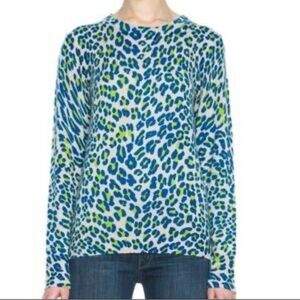 EQUIPMENT Tan & Blue Leopard Print Cashmere Sweater